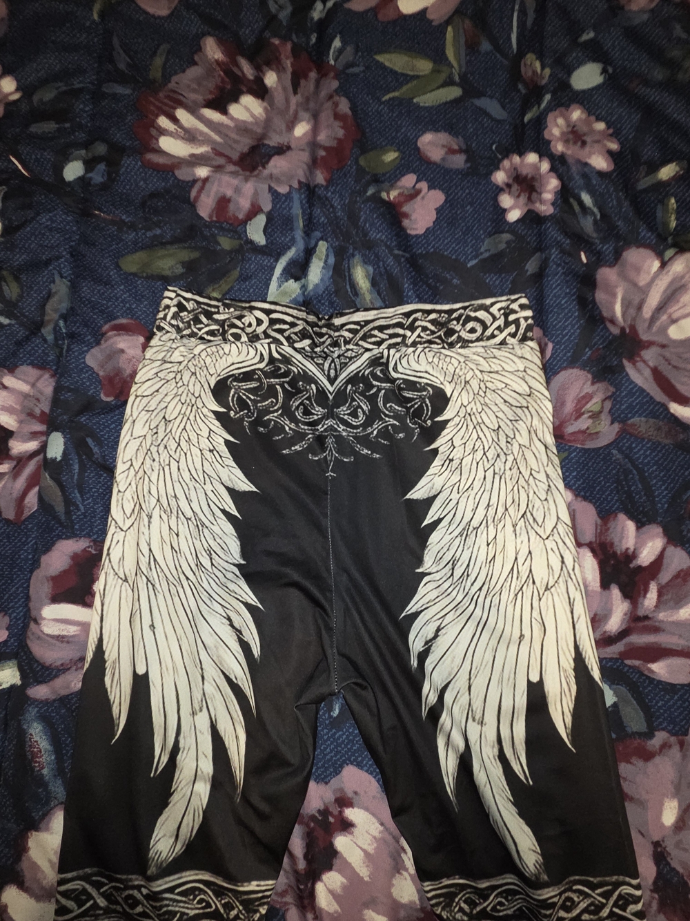 Black Leggings with White Angel Wing Print